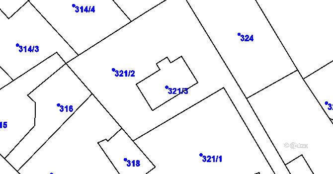 Parcela st. 321/3 v KÚ Praskačka, Katastrální mapa