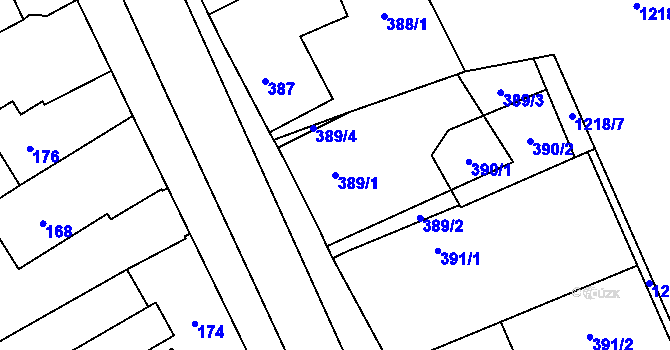 Parcela st. 389/1 v KÚ Praskačka, Katastrální mapa
