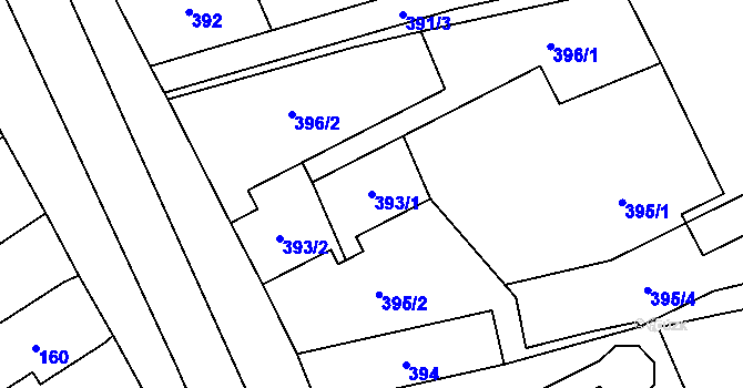 Parcela st. 393/1 v KÚ Praskačka, Katastrální mapa