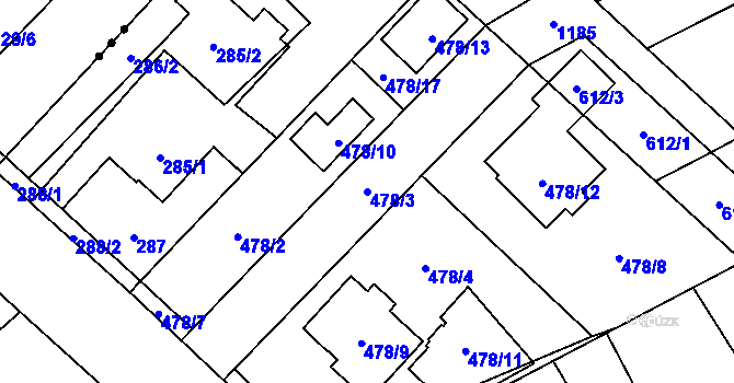 Parcela st. 478/3 v KÚ Praskačka, Katastrální mapa