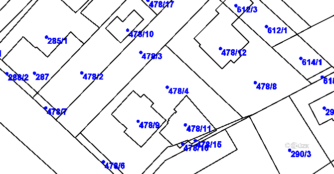 Parcela st. 478/4 v KÚ Praskačka, Katastrální mapa