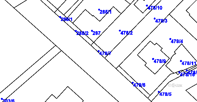 Parcela st. 478/7 v KÚ Praskačka, Katastrální mapa
