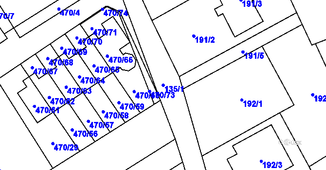 Parcela st. 135/1 v KÚ Praskačka, Katastrální mapa