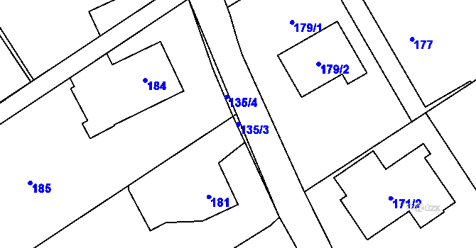 Parcela st. 135/3 v KÚ Praskačka, Katastrální mapa