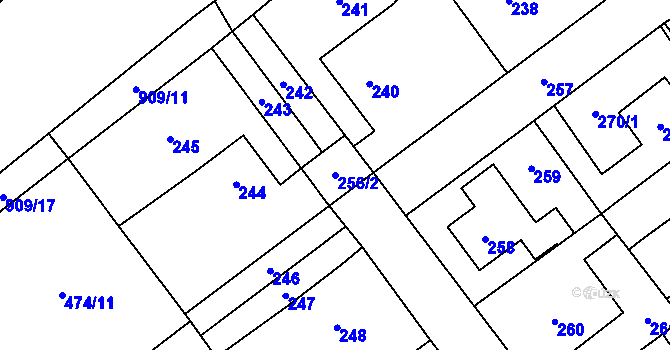 Parcela st. 256/2 v KÚ Praskačka, Katastrální mapa