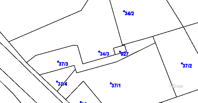 Parcela st. 34/3 v KÚ Praskačka, Katastrální mapa
