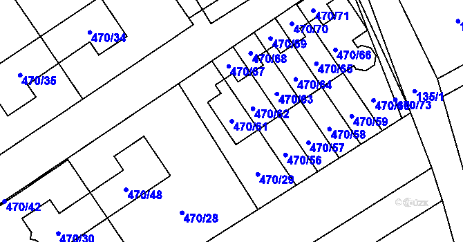 Parcela st. 470/61 v KÚ Praskačka, Katastrální mapa