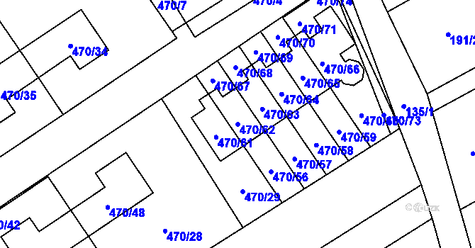 Parcela st. 470/62 v KÚ Praskačka, Katastrální mapa