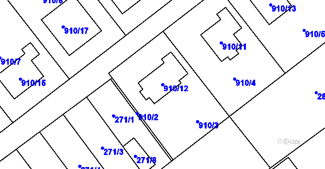 Parcela st. 910/12 v KÚ Praskačka, Katastrální mapa