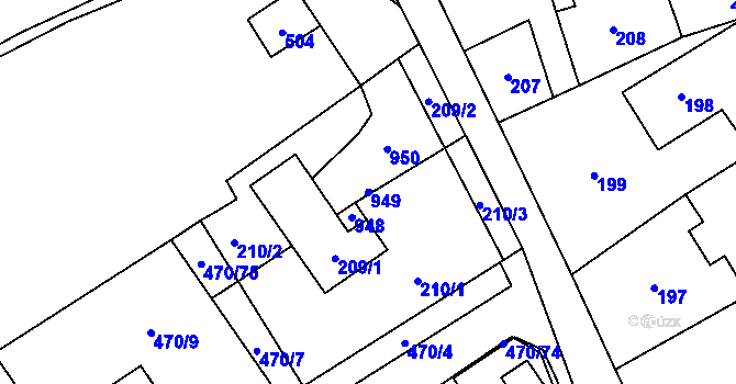 Parcela st. 949 v KÚ Praskačka, Katastrální mapa