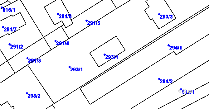 Parcela st. 293/4 v KÚ Praskačka, Katastrální mapa