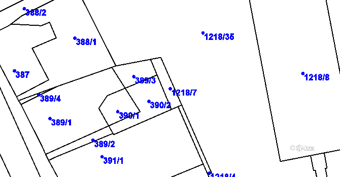 Parcela st. 1218/7 v KÚ Praskačka, Katastrální mapa