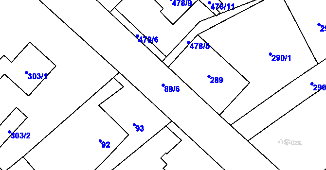 Parcela st. 89/6 v KÚ Urbanice u Praskačky, Katastrální mapa