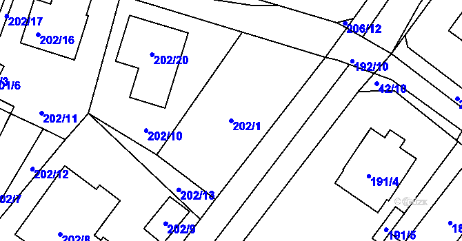 Parcela st. 202/1 v KÚ Urbanice u Praskačky, Katastrální mapa