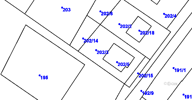 Parcela st. 202/3 v KÚ Urbanice u Praskačky, Katastrální mapa