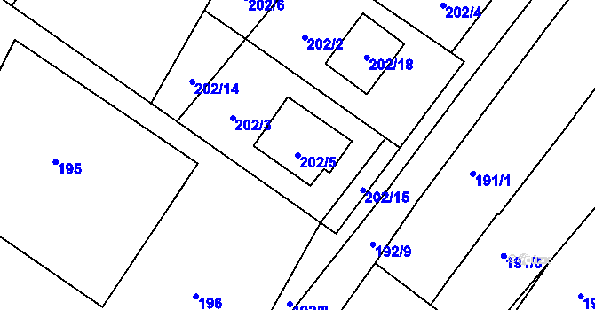 Parcela st. 202/5 v KÚ Urbanice u Praskačky, Katastrální mapa