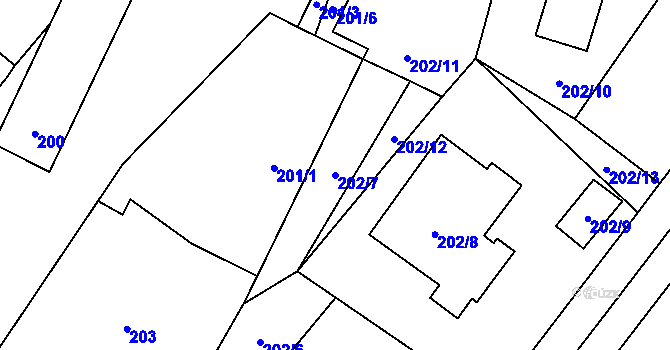 Parcela st. 202/7 v KÚ Urbanice u Praskačky, Katastrální mapa