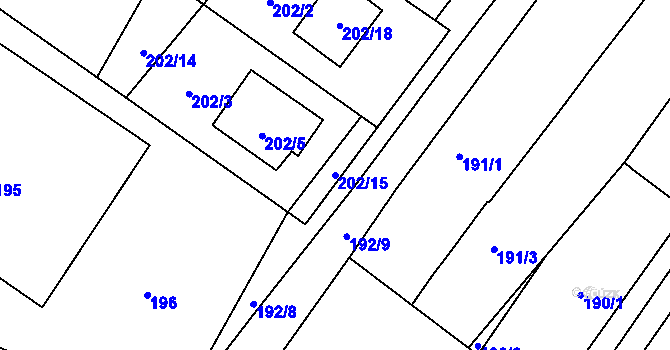 Parcela st. 202/15 v KÚ Urbanice u Praskačky, Katastrální mapa