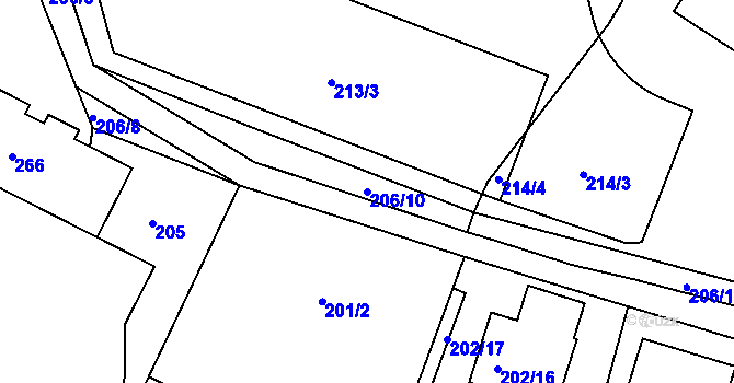 Parcela st. 206/10 v KÚ Urbanice u Praskačky, Katastrální mapa