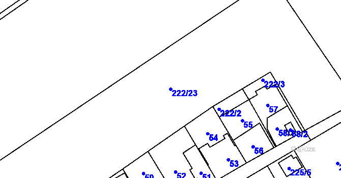 Parcela st. 222/23 v KÚ Urbanice u Praskačky, Katastrální mapa