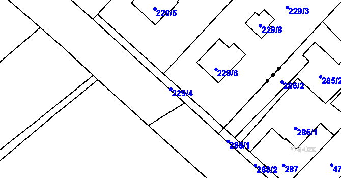Parcela st. 229/4 v KÚ Urbanice u Praskačky, Katastrální mapa
