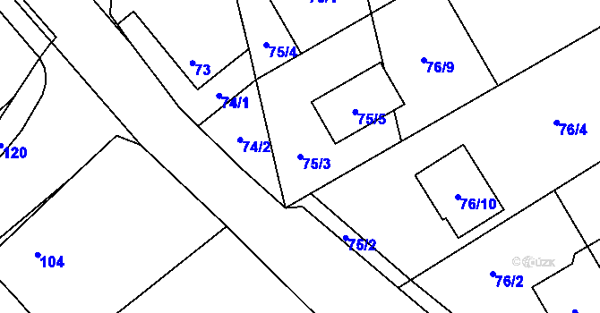 Parcela st. 75/3 v KÚ Urbanice u Praskačky, Katastrální mapa
