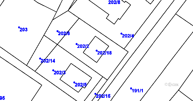 Parcela st. 202/18 v KÚ Urbanice u Praskačky, Katastrální mapa