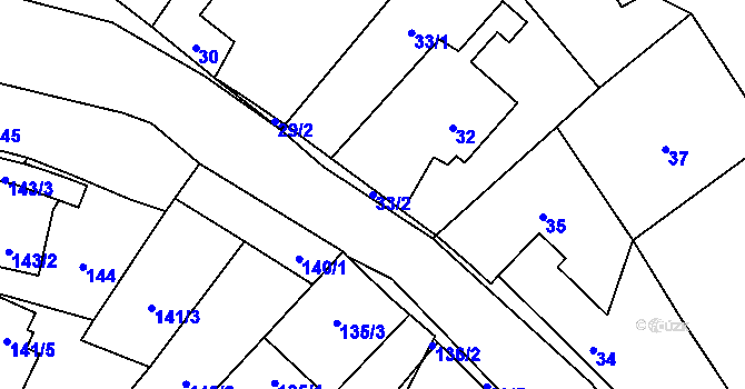 Parcela st. 33/2 v KÚ Urbanice u Praskačky, Katastrální mapa
