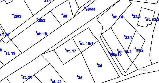 Parcela st. 16/1 v KÚ Praskolesy, Katastrální mapa