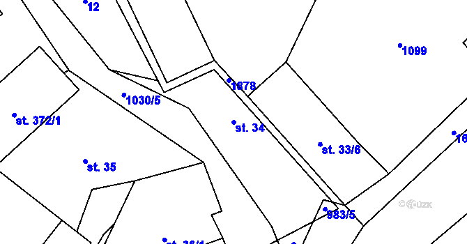 Parcela st. 34 v KÚ Praskolesy, Katastrální mapa