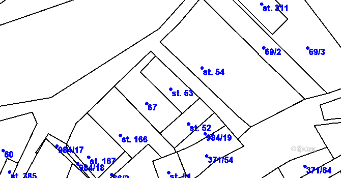 Parcela st. 53 v KÚ Praskolesy, Katastrální mapa