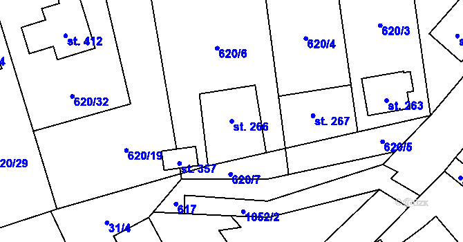 Parcela st. 266 v KÚ Praskolesy, Katastrální mapa