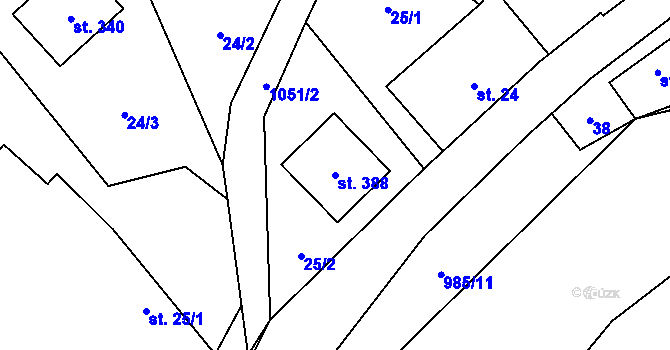 Parcela st. 388 v KÚ Praskolesy, Katastrální mapa