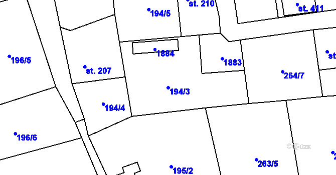 Parcela st. 194/3 v KÚ Praskolesy, Katastrální mapa