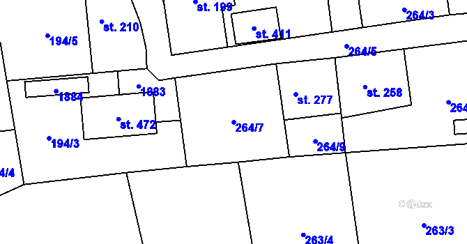 Parcela st. 264/7 v KÚ Praskolesy, Katastrální mapa