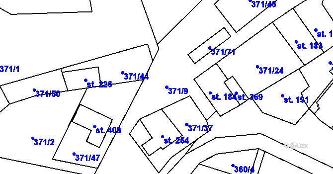 Parcela st. 371/9 v KÚ Praskolesy, Katastrální mapa