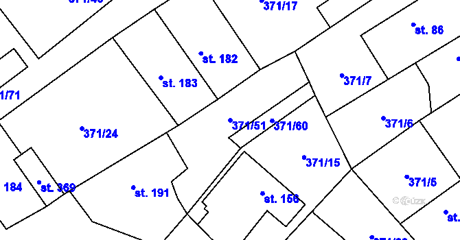 Parcela st. 371/51 v KÚ Praskolesy, Katastrální mapa