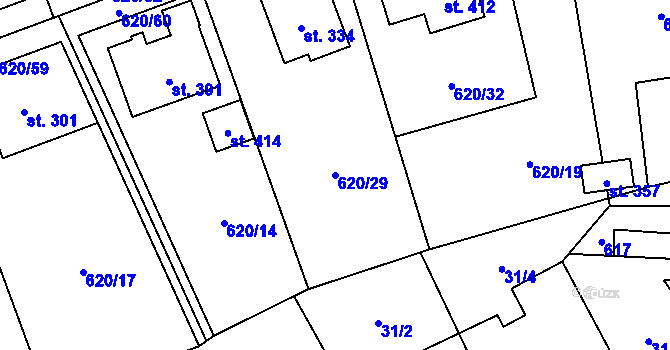 Parcela st. 620/29 v KÚ Praskolesy, Katastrální mapa