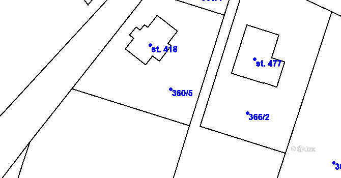 Parcela st. 360/5 v KÚ Praskolesy, Katastrální mapa