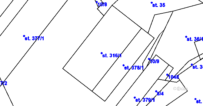 Parcela st. 316/1 v KÚ Praskolesy, Katastrální mapa