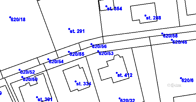 Parcela st. 620/53 v KÚ Praskolesy, Katastrální mapa