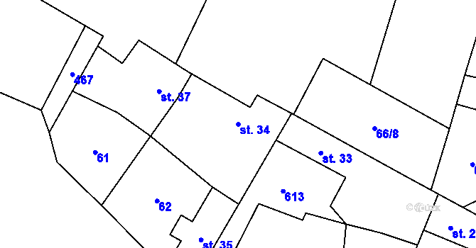 Parcela st. 34 v KÚ Prašný Újezd, Katastrální mapa