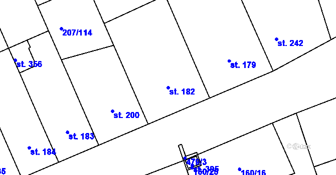 Parcela st. 182 v KÚ Pravčice, Katastrální mapa