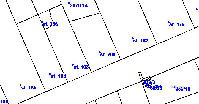 Parcela st. 200 v KÚ Pravčice, Katastrální mapa