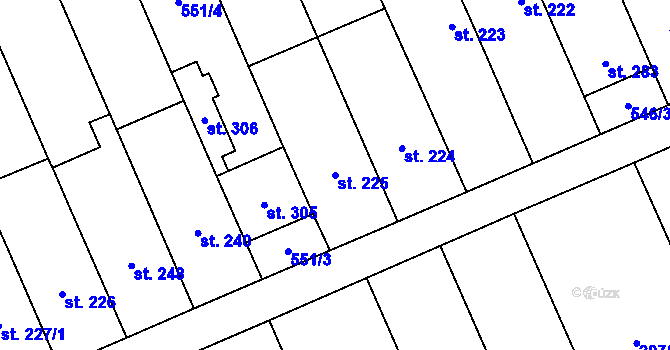 Parcela st. 225 v KÚ Pravčice, Katastrální mapa
