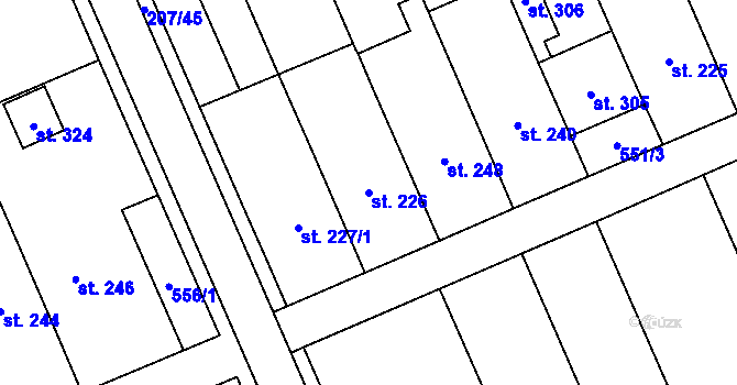 Parcela st. 226 v KÚ Pravčice, Katastrální mapa