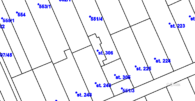Parcela st. 306 v KÚ Pravčice, Katastrální mapa