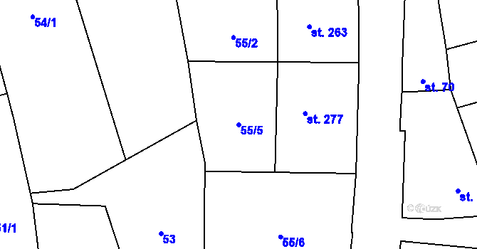 Parcela st. 55/5 v KÚ Pravčice, Katastrální mapa