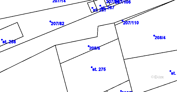 Parcela st. 208/6 v KÚ Pravčice, Katastrální mapa