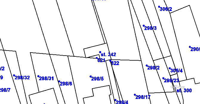 Parcela st. 342 v KÚ Pravčice, Katastrální mapa